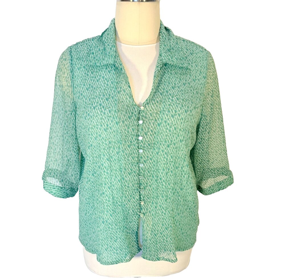 Avenue Blouse Womens 22/24 Soft Green Button Up Collared 3/4 Sleeve - Picture 2 of 12